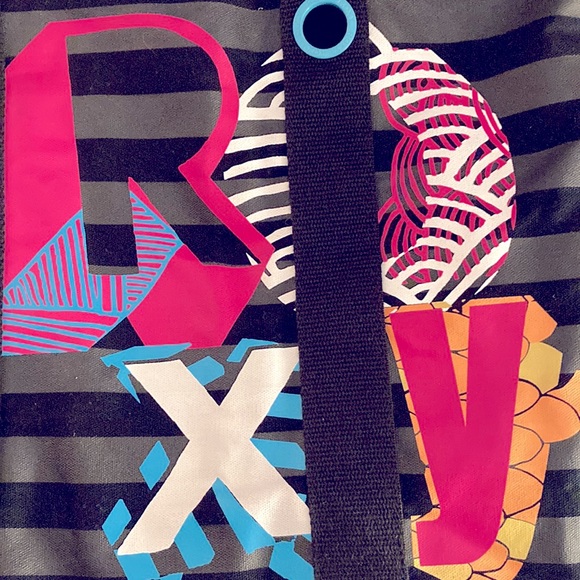 ROXY Logo Black and Gray Striped canvas tote bag - Picture 3 of 15